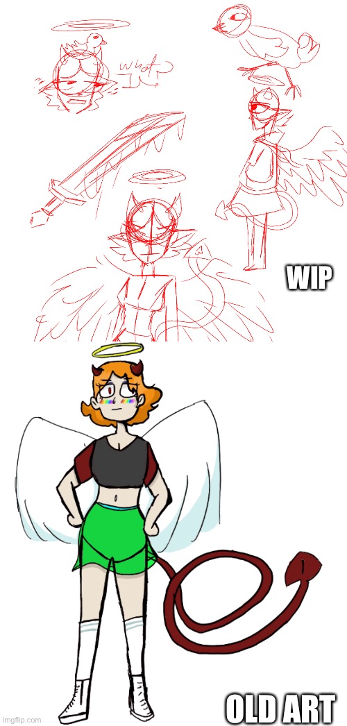 brynne (my first ever oc) current wip art vs art from a few years back. she’s come a long way | WIP; OLD ART | image tagged in brynne | made w/ Imgflip meme maker