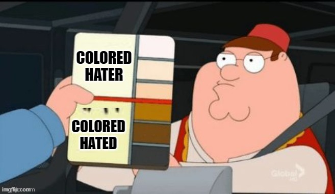 Peter griffin traffic stop | COLORED HATER; COLORED HATED | image tagged in peter griffin traffic stop | made w/ Imgflip meme maker