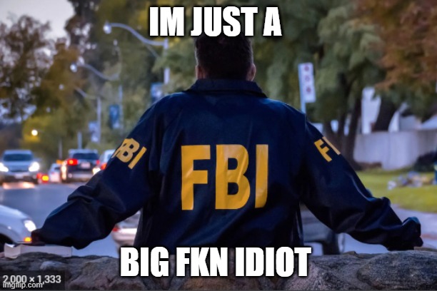 FBI | IM JUST A; BIG FKN IDIOT | image tagged in funny meme | made w/ Imgflip meme maker