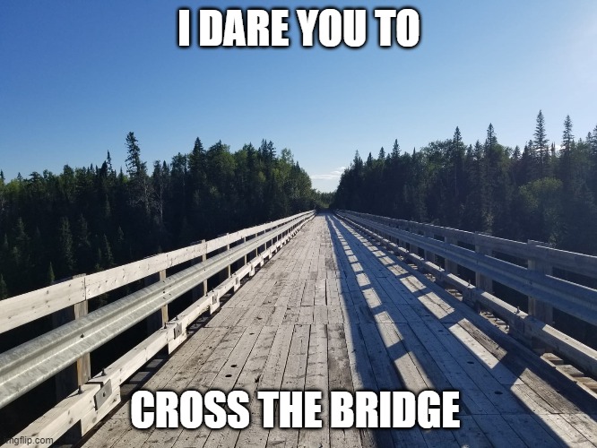 100 ft bridge | I DARE YOU TO; CROSS THE BRIDGE | image tagged in funny memes | made w/ Imgflip meme maker