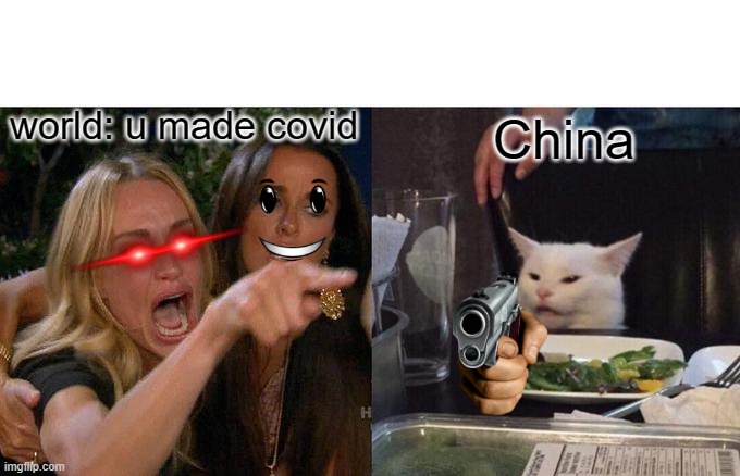 Woman Yelling At Cat Meme | world: u made covid; China | image tagged in memes,woman yelling at cat | made w/ Imgflip meme maker