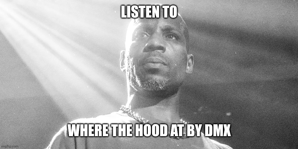 DMX: The Chosen One | LISTEN TO; WHERE THE HOOD AT BY DMX | image tagged in dmx the chosen one | made w/ Imgflip meme maker