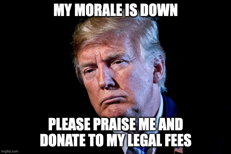 MY MORALE IS DOWN; PLEASE PRAISE ME AND DONATE TO MY LEGAL FEES | made w/ Imgflip meme maker