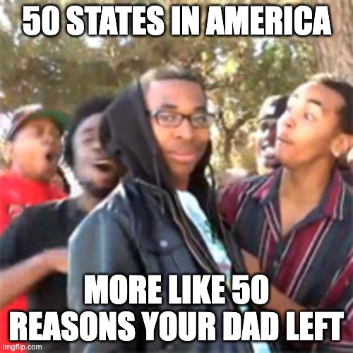 black boy roast | 50 STATES IN AMERICA; MORE LIKE 50 REASONS YOUR DAD LEFT | image tagged in black boy roast | made w/ Imgflip meme maker