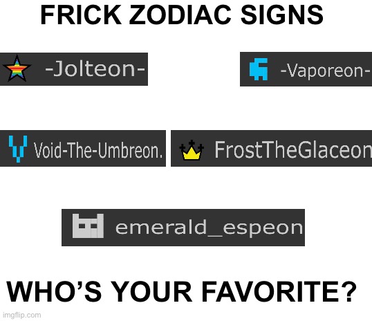 When vaporeon has more points than the other four combine?? | FRICK ZODIAC SIGNS; WHO’S YOUR FAVORITE? | image tagged in pokemon,eevee | made w/ Imgflip meme maker