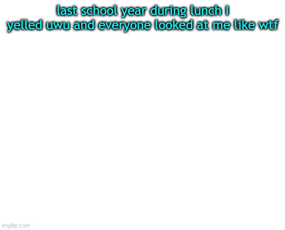 Untilled temp | last school year during lunch I yelled uwu and everyone looked at me like wtf | image tagged in untilled temp | made w/ Imgflip meme maker