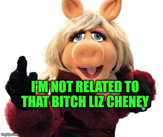 Miss Piggy not related to Liz Cheney | I'M NOT RELATED TO THAT BITCH LIZ CHENEY | image tagged in miss piggy | made w/ Imgflip meme maker