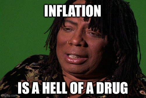 Rick James Cocaine is a Hell of a Drug |  INFLATION; IS A HELL OF A DRUG | image tagged in rick james cocaine is a hell of a drug,inflation,funny memes,memes,political meme,politics | made w/ Imgflip meme maker