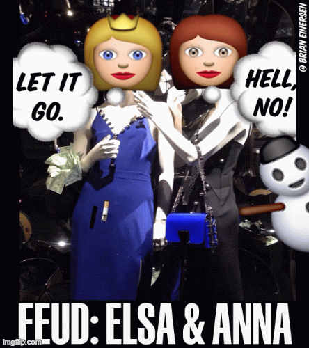 Elsa, Anna, and Anna Wintour Vying For Your Attention | image tagged in gifs,anna wintour,frozen anna,pop art,emooji art,brian einersen | made w/ Imgflip images-to-gif maker