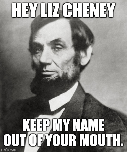 Disrespectful to honest Abe. | HEY LIZ CHENEY; KEEP MY NAME OUT OF YOUR MOUTH. | image tagged in memes | made w/ Imgflip meme maker