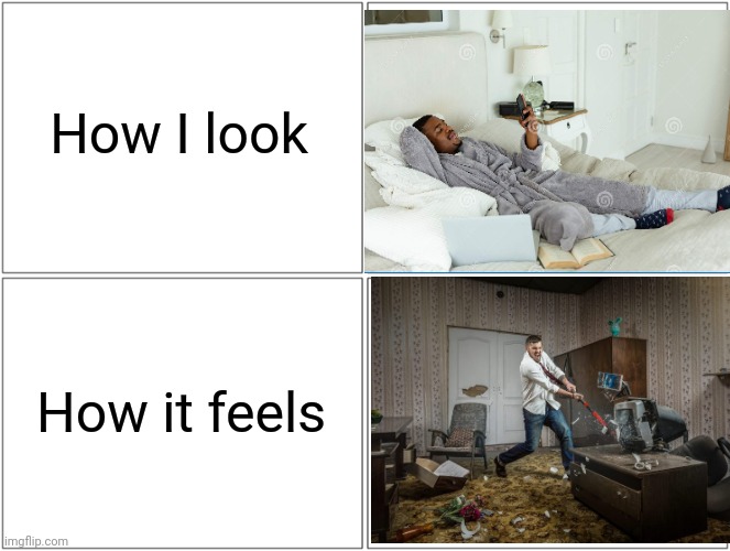 Blank Comic Panel 2x2 | How I look; How it feels | image tagged in memes,blank comic panel 2x2 | made w/ Imgflip meme maker