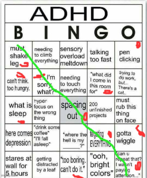 oh yayyy I get bingo | image tagged in adhd bingo | made w/ Imgflip meme maker