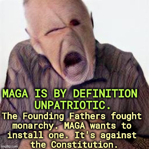 MAGA IS BY DEFINITION 
UNPATRIOTIC. The Founding Fathers fought 
monarchy. MAGA wants to 
install one. It's against 
the Constitution. | image tagged in maga,trump,cult,not,patriotic | made w/ Imgflip meme maker