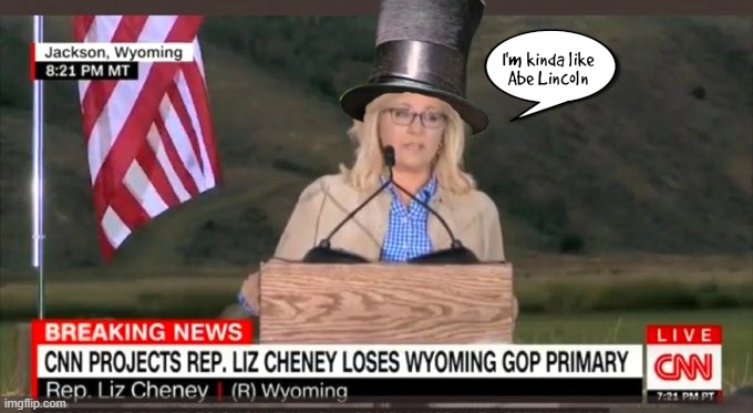 She's just like Abe Lincoln! Thank you, Wyoming! | image tagged in wyoming,cheney,rino,republicans,congress,primary | made w/ Imgflip meme maker