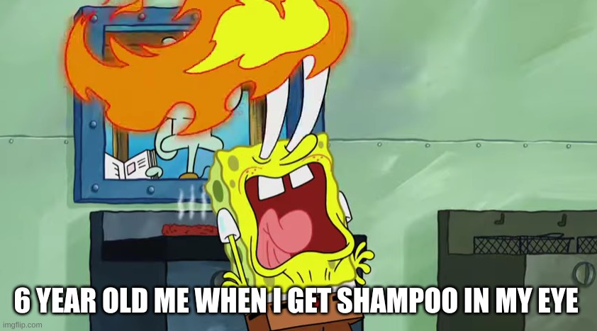 ... | 6 YEAR OLD ME WHEN I GET SHAMPOO IN MY EYE | image tagged in mocking spongebob,funny | made w/ Imgflip meme maker