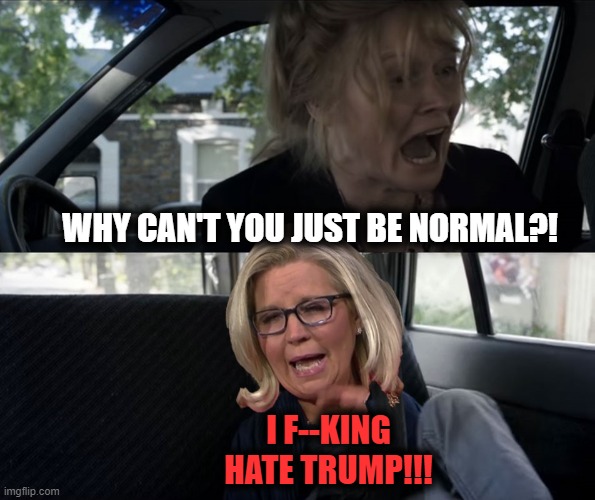TDS isn't pretty | WHY CAN'T YOU JUST BE NORMAL?! I F--KING
HATE TRUMP!!! | image tagged in memes,liz cheney,democrats,tds,trump derangement syndrome,why can't you just be normal | made w/ Imgflip meme maker