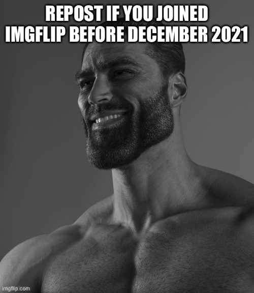 Giga Chad | REPOST IF YOU JOINED IMGFLIP BEFORE DECEMBER 2021 | image tagged in giga chad | made w/ Imgflip meme maker