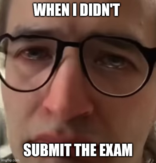 Crying because exam not submitted | WHEN I DIDN'T; SUBMIT THE EXAM | image tagged in crying glasses man | made w/ Imgflip meme maker