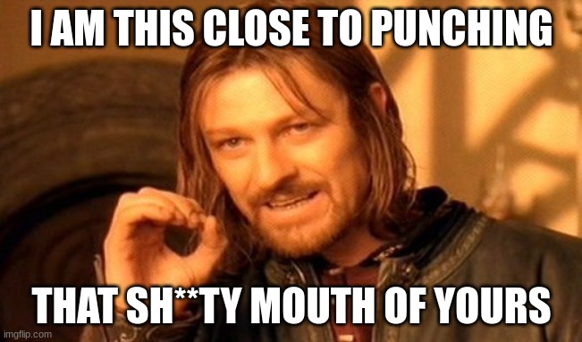 One Does Not Simply Meme | I AM THIS CLOSE TO PUNCHING; THAT SH**TY MOUTH OF YOURS | image tagged in memes,one does not simply | made w/ Imgflip meme maker