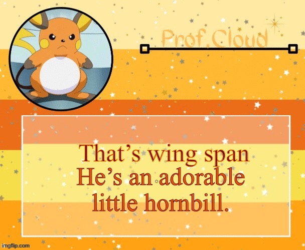 The Prof Raichu temp | That’s wing span He’s an adorable little hornbill. | image tagged in the prof raichu temp | made w/ Imgflip meme maker