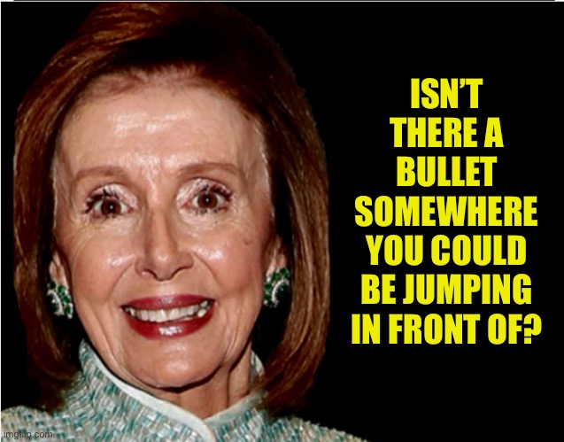 Nancy Pelosi | ISN’T THERE A BULLET SOMEWHERE YOU COULD BE JUMPING IN FRONT OF? | image tagged in nancy pelosi,a bullet,somewhere,jump in front of | made w/ Imgflip meme maker