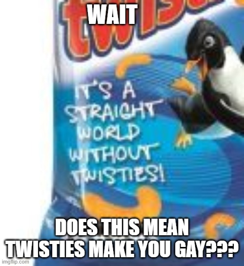 twisties?? | WAIT; DOES THIS MEAN TWISTIES MAKE YOU GAY??? | image tagged in what | made w/ Imgflip meme maker