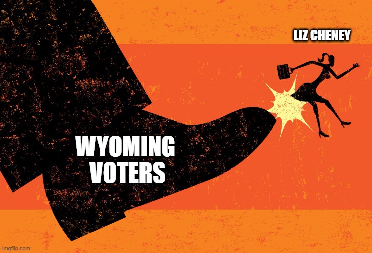 Everybody knew this was coming yet she doubled down. Ok, then. | LIZ CHENEY; WYOMING 
VOTERS | image tagged in boot in the ass,liz cheney,midterms,liberals,democrats,rino | made w/ Imgflip meme maker