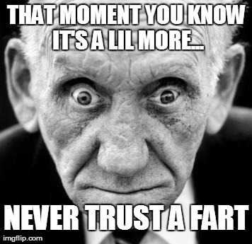 THAT MOMENT YOU KNOW IT'S A LIL MORE... NEVER TRUST A FART | image tagged in funny | made w/ Imgflip meme maker