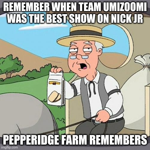Team Umizoomi is a nostalgic classic | REMEMBER WHEN TEAM UMIZOOMI WAS THE BEST SHOW ON NICK JR; PEPPERIDGE FARM REMEMBERS | image tagged in memes,pepperidge farm remembers,nick jr,funny memes,oh wow are you actually reading these tags | made w/ Imgflip meme maker