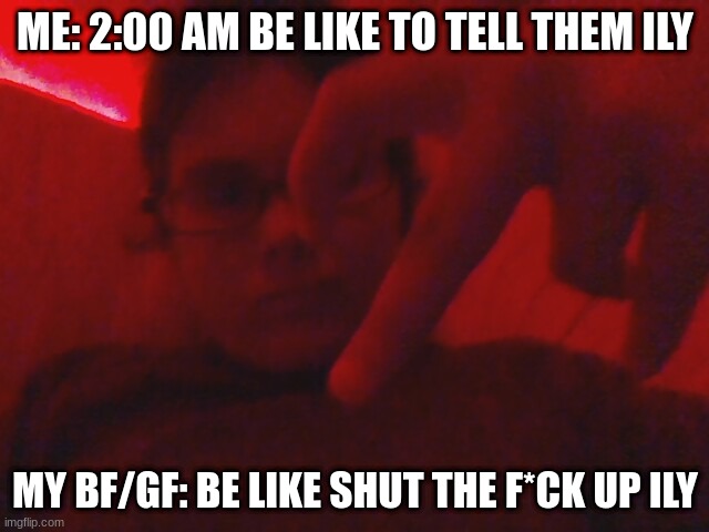 ily | ME: 2:00 AM BE LIKE TO TELL THEM ILY; MY BF/GF: BE LIKE SHUT THE F*CK UP ILY | image tagged in shut up | made w/ Imgflip meme maker
