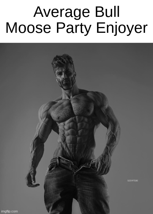giga chad | Average Bull Moose Party Enjoyer | image tagged in giga chad | made w/ Imgflip meme maker