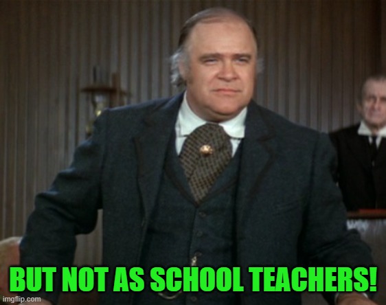 Olson Johnson | BUT NOT AS SCHOOL TEACHERS! | image tagged in olson johnson | made w/ Imgflip meme maker