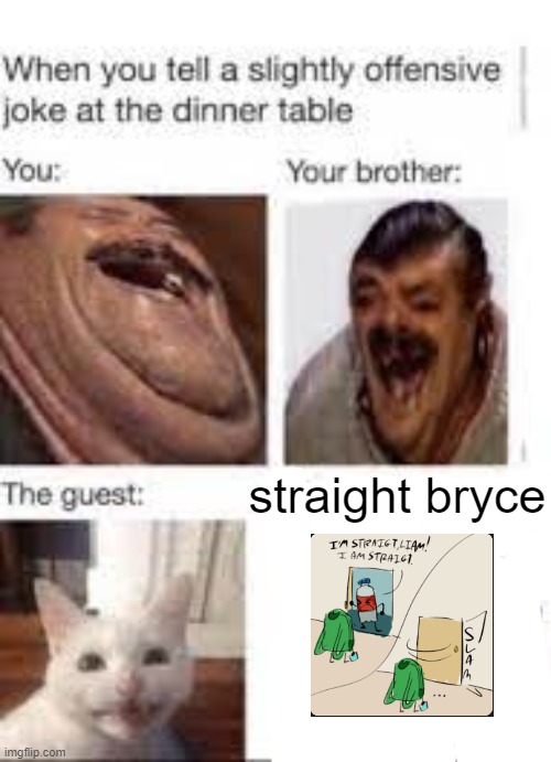 X when you tell a slightly offensive joke at the dinner table | straight bryce | image tagged in x when you tell a slightly offensive joke at the dinner table | made w/ Imgflip meme maker