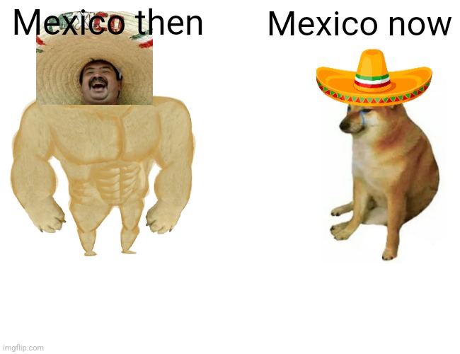 How Mexico use to be | Mexico then; Mexico now | image tagged in memes,buff doge vs cheems | made w/ Imgflip meme maker