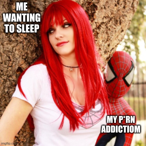spider man peeks over | ME WANTING TO SLEEP; MY P*RN ADDICTIOM | image tagged in spider man peeks over | made w/ Imgflip meme maker