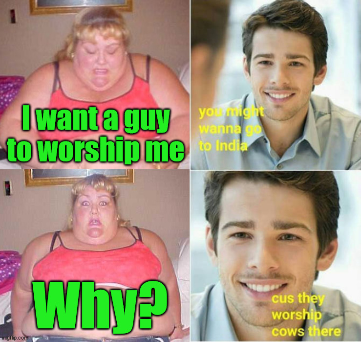 I want a guy to worship me; Why? | image tagged in insults | made w/ Imgflip meme maker