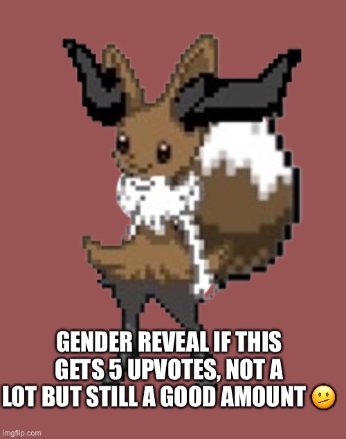 Gender Reveal | GENDER REVEAL IF THIS GETS 5 UPVOTES, NOT A LOT BUT STILL A GOOD AMOUNT 🫤 | image tagged in evaixen | made w/ Imgflip meme maker