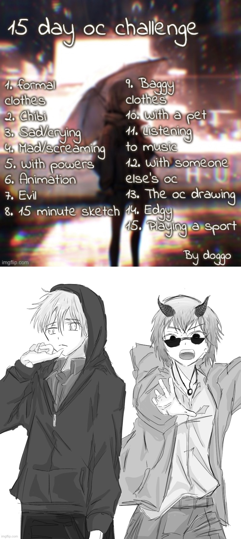 My oc with someone else’s ( invisible_girl’s oc ) | image tagged in 15 day oc challenge | made w/ Imgflip meme maker