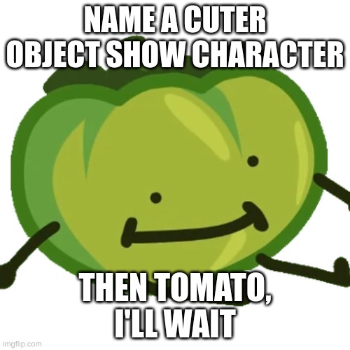 tomato should've won hfjone | NAME A CUTER OBJECT SHOW CHARACTER; THEN TOMATO, I'LL WAIT | image tagged in memes,funny,one,object show,cute,stop reading the tags | made w/ Imgflip meme maker