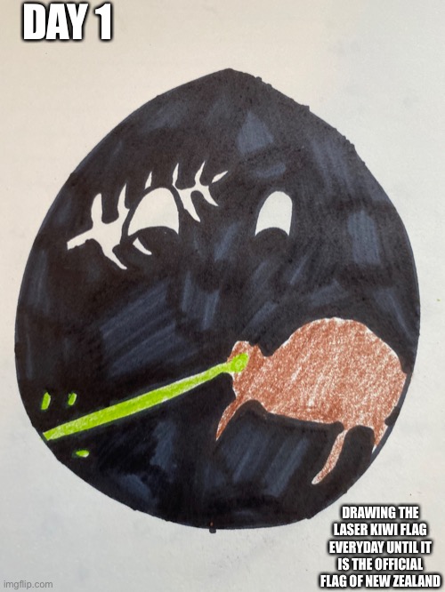 Any ideas to display it? | DAY 1; DRAWING THE LASER KIWI FLAG EVERYDAY UNTIL IT IS THE OFFICIAL FLAG OF NEW ZEALAND | image tagged in drawing | made w/ Imgflip meme maker