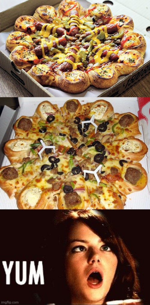 Hot dog pizza and Burger pizza | image tagged in delicious,pizzas,pizza,memes,foods,food | made w/ Imgflip meme maker