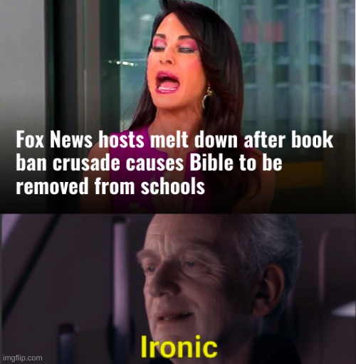 What a twist! | image tagged in palpatine ironic text,what a twist,book banning is fascism | made w/ Imgflip meme maker