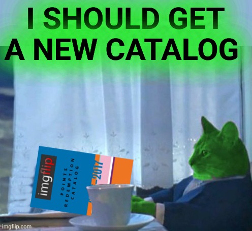 RayCat redeeming points | I SHOULD GET A NEW CATALOG | image tagged in raycat redeeming points | made w/ Imgflip meme maker