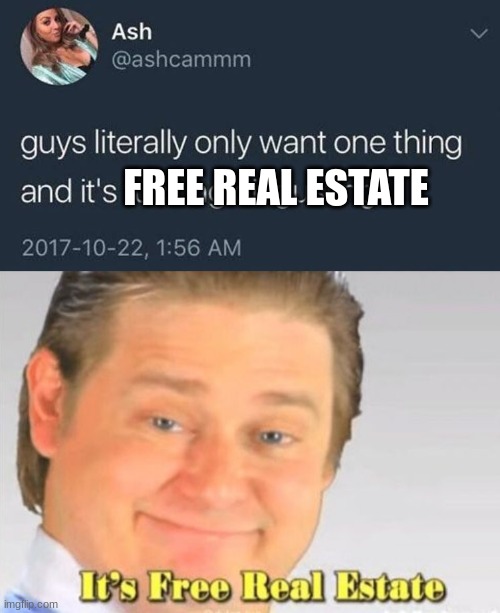 \( '~' )/ | FREE REAL ESTATE | image tagged in guys only want one thing,it's free real estate,shitpost,funny | made w/ Imgflip meme maker