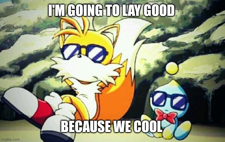 Tails and cheese | I'M GOING TO LAY GOOD; BECAUSE WE COOL | image tagged in funny memes | made w/ Imgflip meme maker