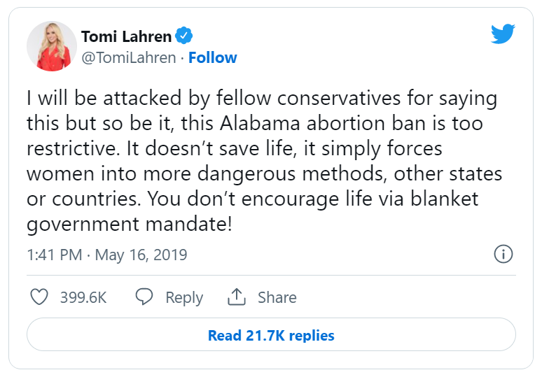 Tomi Lahren against Alabama abortion law Blank Meme Template