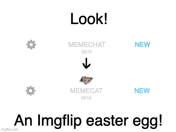 Just click the "MEMECHAT BETA" icon. Don't care if no one asked. | Look! An Imgflip easter egg! | image tagged in memechat,cats,easter eggs,surprises | made w/ Imgflip meme maker