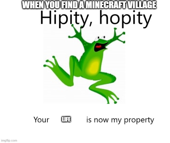 Hipity Hopity, your BLANK is now my property | WHEN YOU FIND A MINECRAFT VILLAGE; LIFE | image tagged in hipity hopity your blank is now my property | made w/ Imgflip meme maker