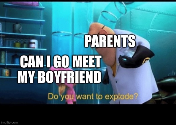 Deez | PARENTS; CAN I GO MEET MY BOYFRIEND | image tagged in do you want to explode,boyfriend,parents,scumbag parents,stripper,nuclear explosion | made w/ Imgflip meme maker