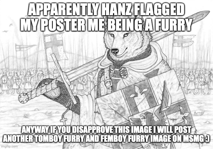 get trolled hanz | APPARENTLY HANZ FLAGGED MY POSTER ME BEING A FURRY; ANYWAY IF YOU DISAPPROVE THIS IMAGE I WILL POST ANOTHER TOMBOY FURRY AND FEMBOY FURRY IMAGE ON MSMG :) | image tagged in fursader | made w/ Imgflip meme maker